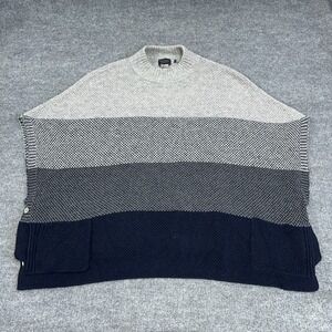 Barbour‎ Sweater Womens M Gray Blue Colorblock Heather Cape Poncho Wool Blend